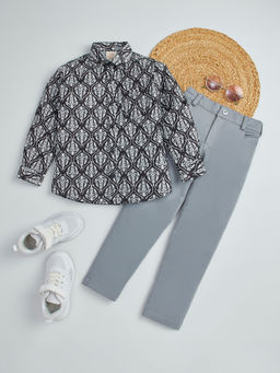 Hopscotch - 2-Piece Damask Print Shirt And Denim Jeans