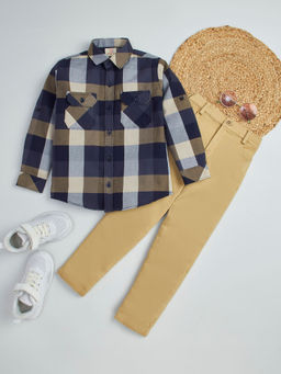 Hopscotch - 2-Piece Plaid Shirt And Denim Jeans