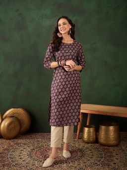 Vastramyaa - Brown Printed Kurta with Pant (Set of 2)