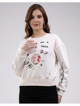 Monte Carlo - White Round Neck Full Sleeve Sweatshirt