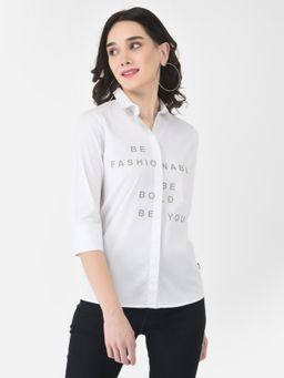 CRIMSOUNE CLUB - Women White Typography Shirt