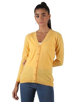 Monte Carlo - Womens Blend Wool Yellow Solid V Neck Cardigan