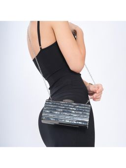 PROJECT 331 - The Midnight Stripes Clutch With Detachable Strap - Black