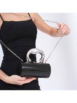 PROJECT 331 - Chrome Clutch With Detachable Strap - Black