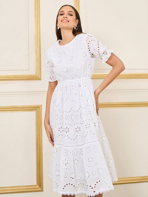 white cotton dress online Designer Summer cotton dress- Nataly White Inca Heritage NYC