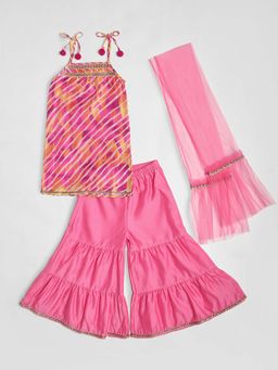 Nautinati - Pink Printed Kurta with Sharara & Dupatta (Set of 3)