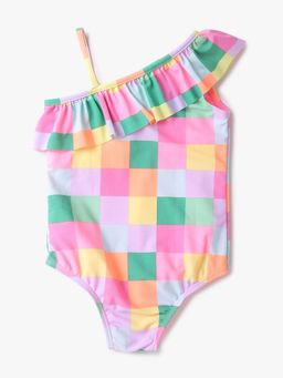 GAP - Girls' Checks One-Shoulder Ruffle Swimsuit
