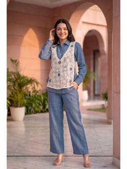 WOOMN - Blue Embroidered Co-Ord Set