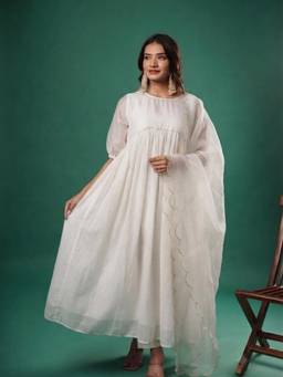 SAMAK By Marziamehdi - Handcrafted Muqaish Chanderi Anarkali with Pant & Dupatta