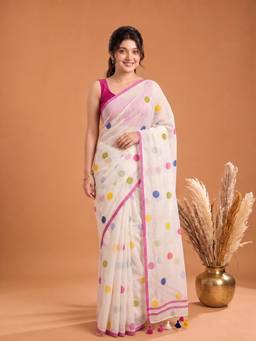 Aparna - Off White Pure Cotton Saree
