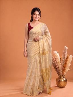 Aparna - Cream Pure Cotton Saree