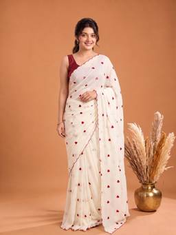 Aparna - Off White Pure Cotton Saree