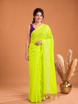 Aparna - Lime Green Pure Cotton Saree