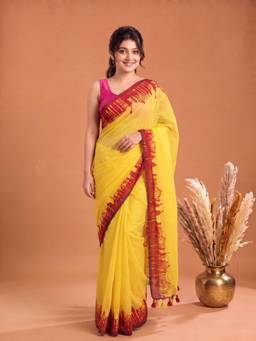 Aparna - Yellow Pure Cotton Saree