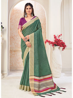 Sangam Prints - Light Green Wover Work Traditional Tassle Saree with Unstitched Blouse