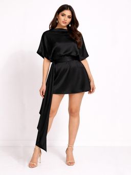 Backup Studio - Black Satin Tie-Up Mini Dress