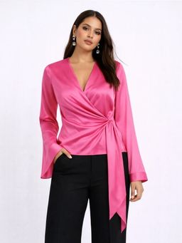 Backup Studio - Pink Satin Wrap Top