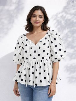 Backup Studio - White Polka Peplum Top