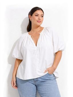 Backup Studio - White Puff Sleeve Peasant Top