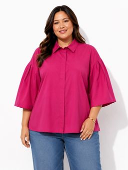 Backup Studio - Berry Luxe Magenta Collared Top