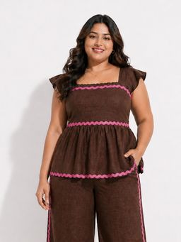 Backup Studio - Bloom Brown Peplum Top