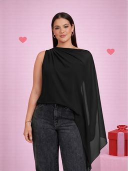Backup Studio - Black One-Shoulder Draped Top