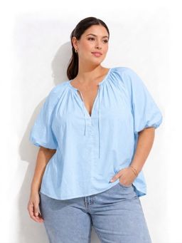 Backup Studio - Blue Puff Sleeve Peasant Top