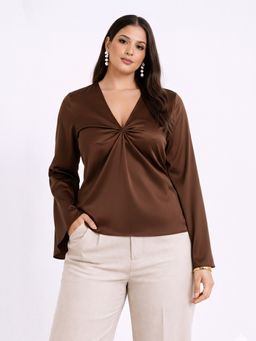 Backup Studio - Brown Satin Gathered Top