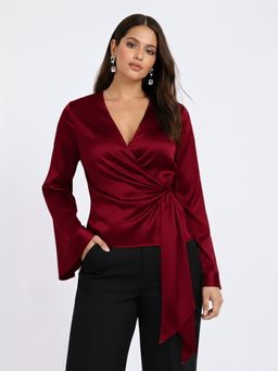 Backup Studio - Red Satin Wrap Top