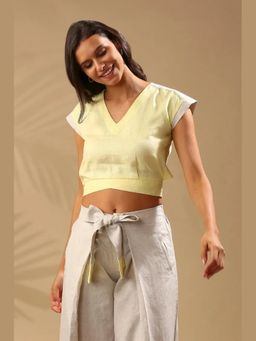 B Label - Yellow Slim Fit Cropped Cider Top