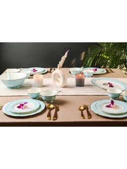 StudioHMK - 24 Carat Gold Plated Ceramic Kitchen 35 Pieces Dinnerware Set, Services 6 People (Blue)