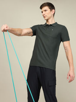 Technosport - Men Solid Slim Fit Polo Sports T-Shirt with Matpiq