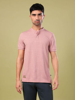 Technosport - Men Cubic Melange Slim Fit Henley Neck Sports T-Shirt with Double Cool