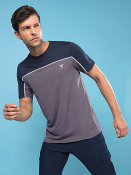 Technosport - Men Colorblock Slim Fit Round Neck Sports T-Shirt with Techno Cool+