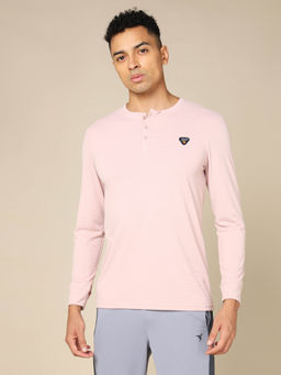 Technosport - Men Self Design Slim Fit Henley Neck Sports T-Shirt with Matpiq