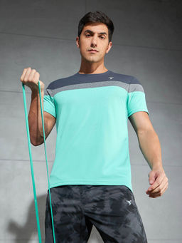 Technosport - Men Colorblock Slim Fit Round Neck Sports T-Shirt with Matpiq