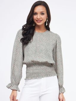 Kibo - Womens Floral Long Sleeve Smocked Top