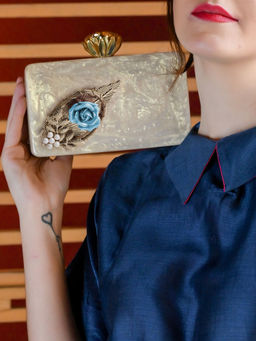 Odette - White Printed Clutches