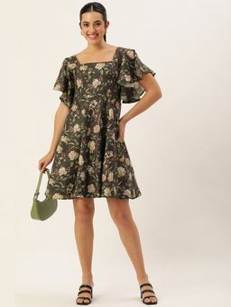 Ethnovog - Ready To Wear Grey Printed Cotton Knee Length Dress