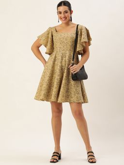 Ethnovog - Ready To Wear Beige Rayon Printed Knee Length Dress