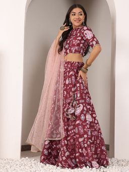 Ethnovog - Ready To Wear Purple Kota Silk Digital Printed Lehenga Choli with Dupatta (Set of 3)