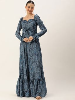 Ethnovog - Ready To Wear Multi-Color Chinon Digital Print Floor Length Gown