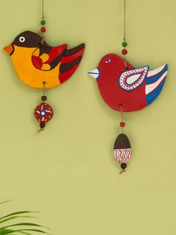 ExclusiveLane - Feathered Sparrows' Garden Decorative Wall Hanging In Terracotta (Set of 2)