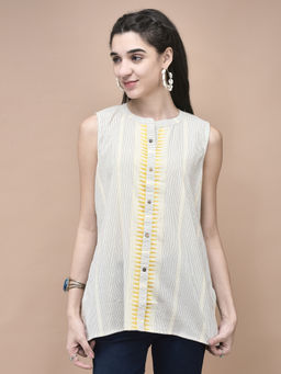 Shree - Women Cotton Off White Yarn Dyed Tunic