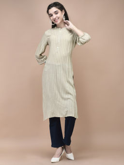 Shree - Women Liva Beige Geometric Print Kurta