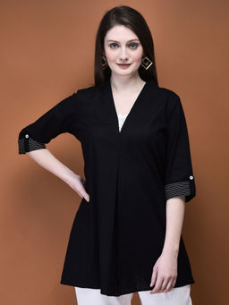 Shree - Women Linen Black Solid Tunic