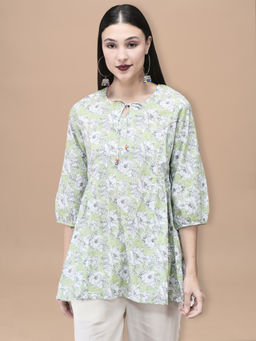 Shree - Women Cotton Green Floral Print Tunic