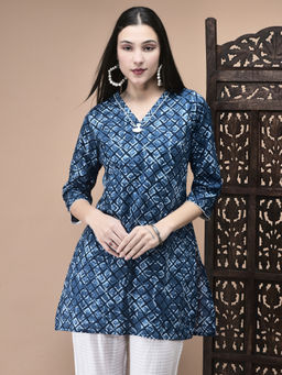 Shree - Women Cotton Blue Geometric Print Kurti