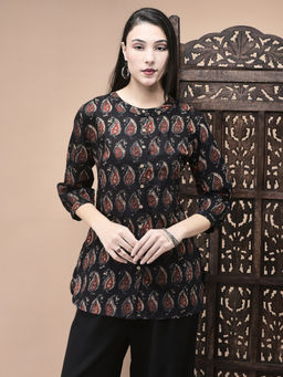 Shree - Women Cotton Black Jaipur Motifs Print Tunic
