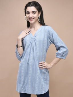 Shree - Women Cotton Blue Yarn Dyed Kurti
